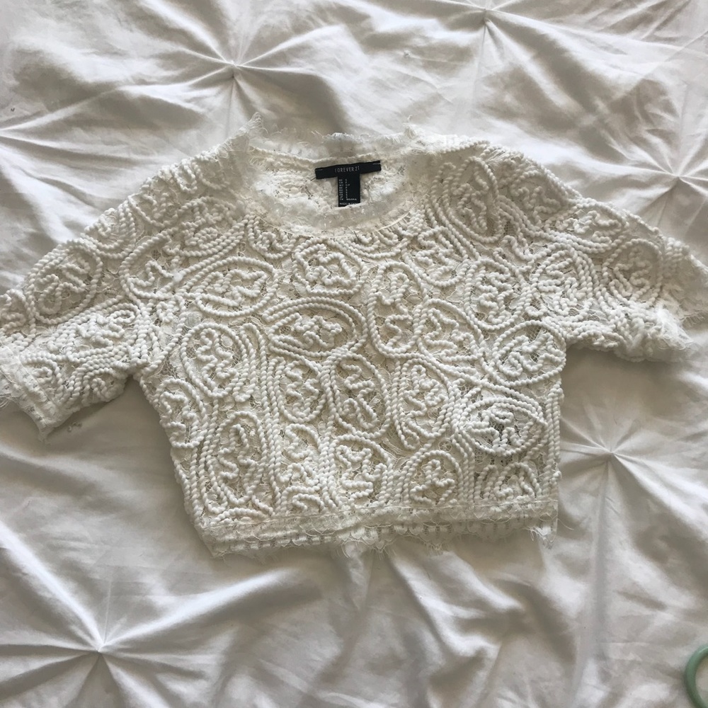 Forever21 white lace crop top